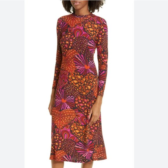 FARM Rio Dotted Forest Long Sleeve Jersey A-Line Dress - Picture 3 of 8
